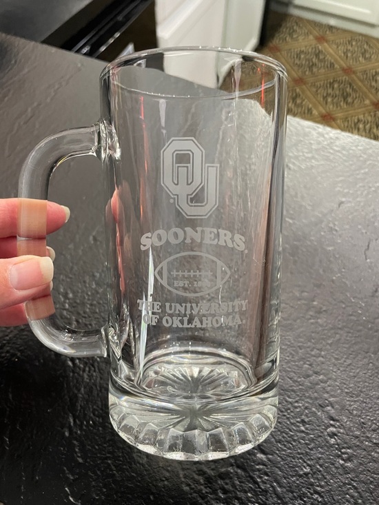OU Sooners Other - Sooners Etched Glass Beer Mug - Clear